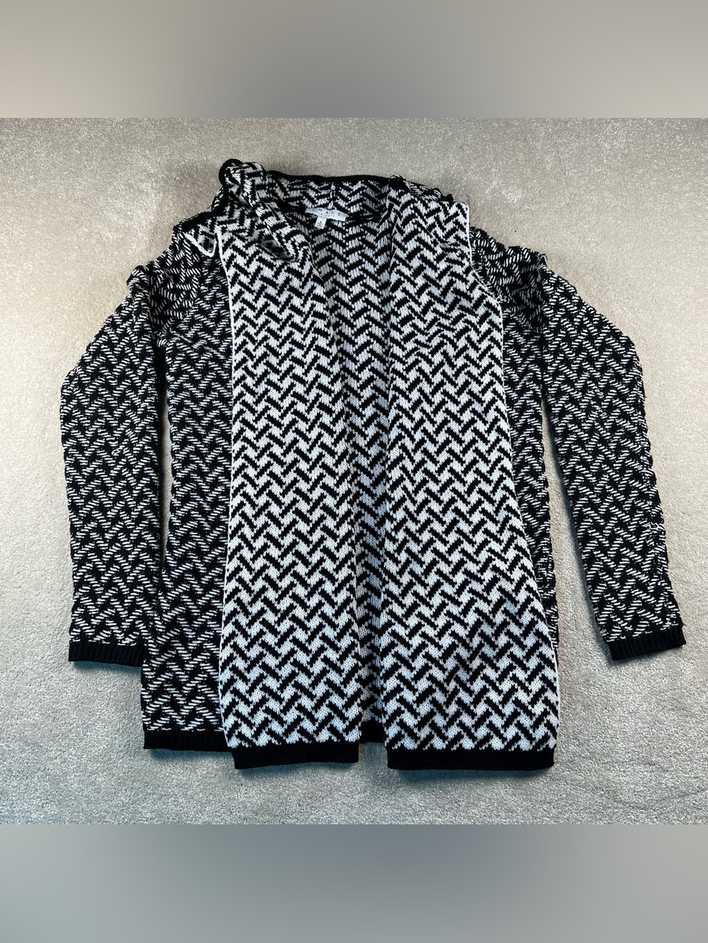 Chaus Cardigan Sweater Black White Open Front Knit Women's small